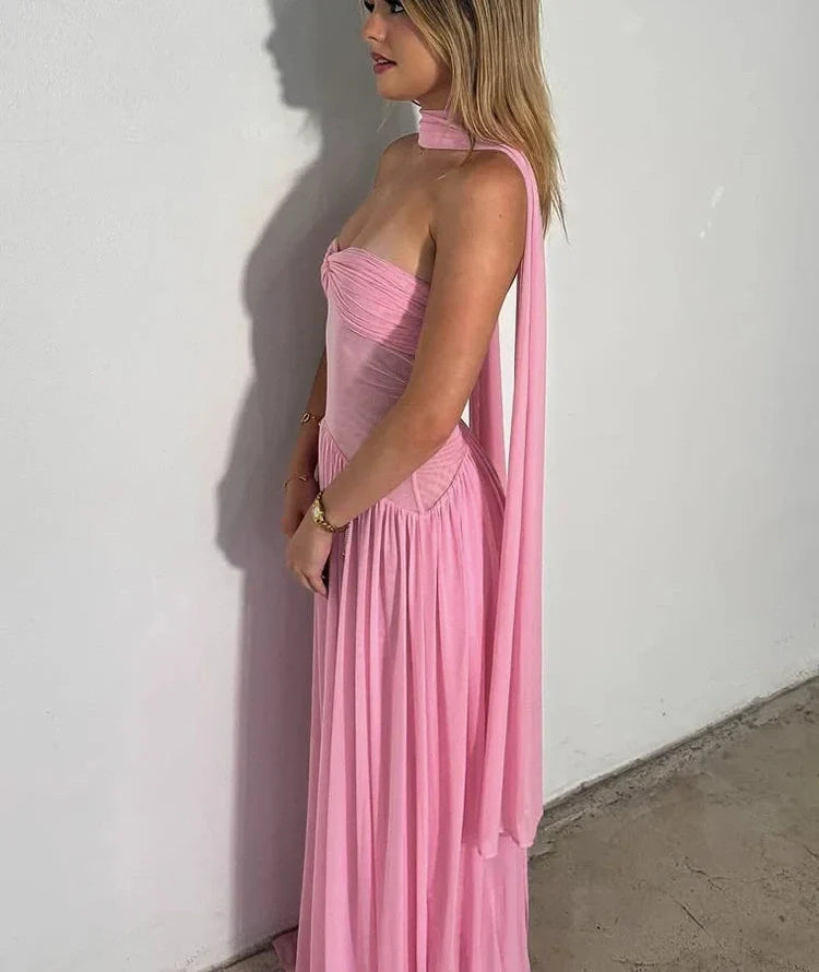 WW | Patchwork Maxi Kleid Schal Rückenfrei Strapless Rüschen Bankett