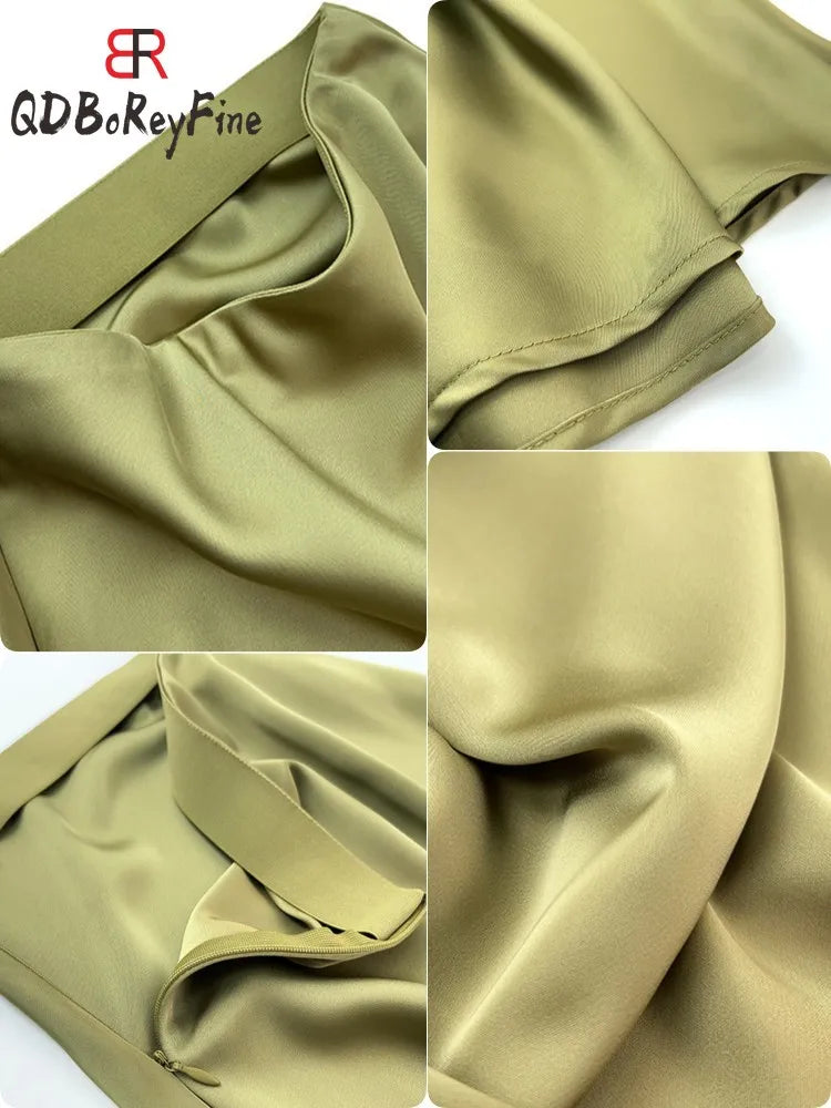 WW | Frauen Satin Seiden Röcke Sommer Frühling Koreanische Mode Kleidung Büro Damen Lange Röcke Elegant Schwarz Maxi Röcke für Frauen