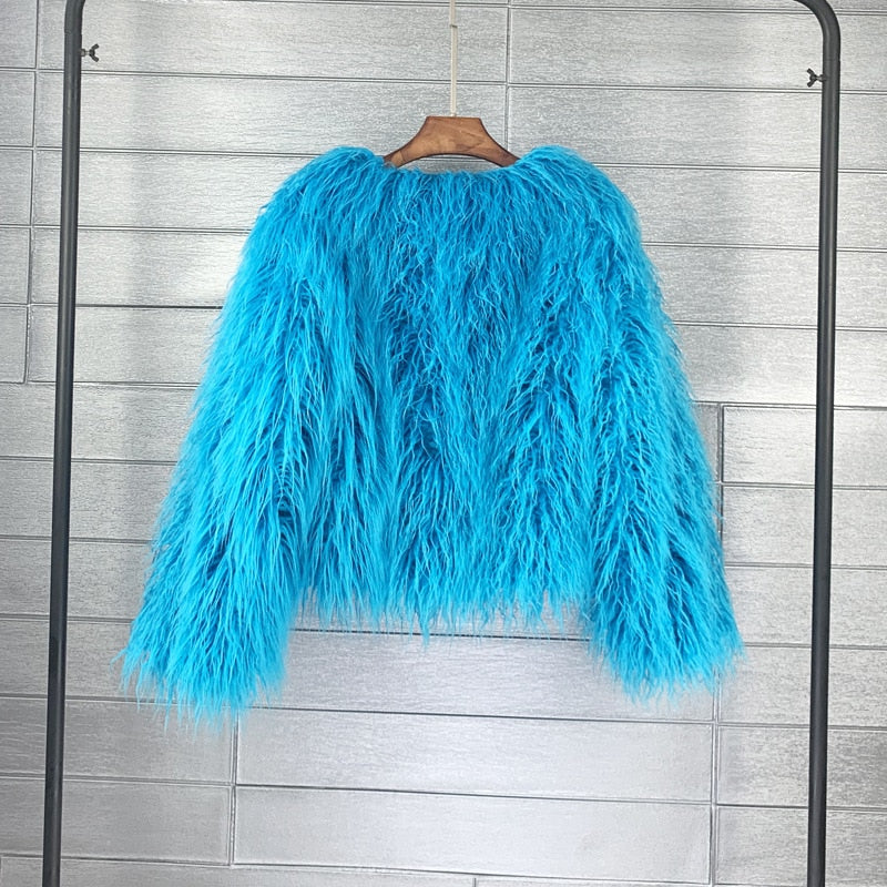 WW Mantel für Damen, dicker, warmer Kunstpelzmantel