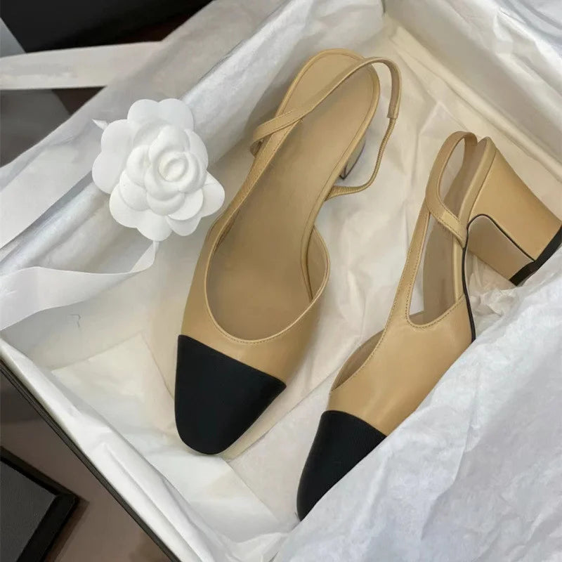 WW | Aprikose Frauen Pumps Mittelhohe Absätze Gemischte Farben Runde Spitze Legere Schuhe Damen Sandalen Festkleid Slingbacks Damen Schuhe Trend