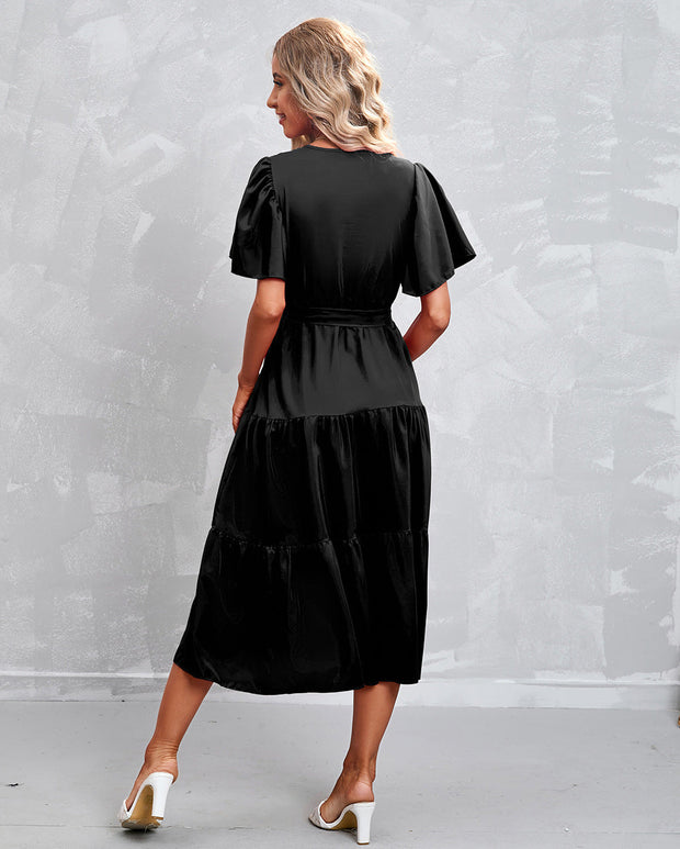 WW - Schwarzes Midikleid mit Rüschen