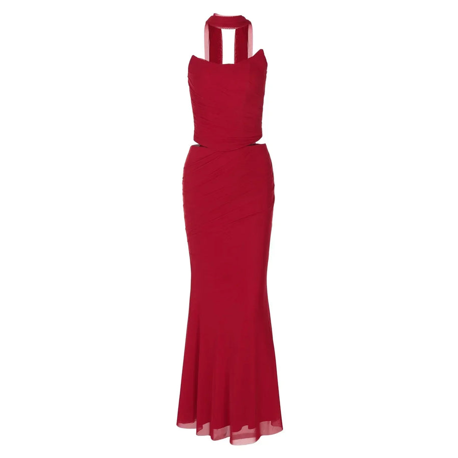 WW | Elegante Frauen 2 Teiliges Kleid Set Strapless Bodycon Crop Top und Maxi Rock Set Formelles Hochzeitsgast Festkleid