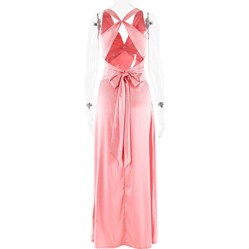 WW | Schleife Rückenfrei Abend Maxi Kleid