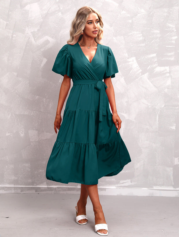 WW - Grünes Midi-Kleid mit Rüschen