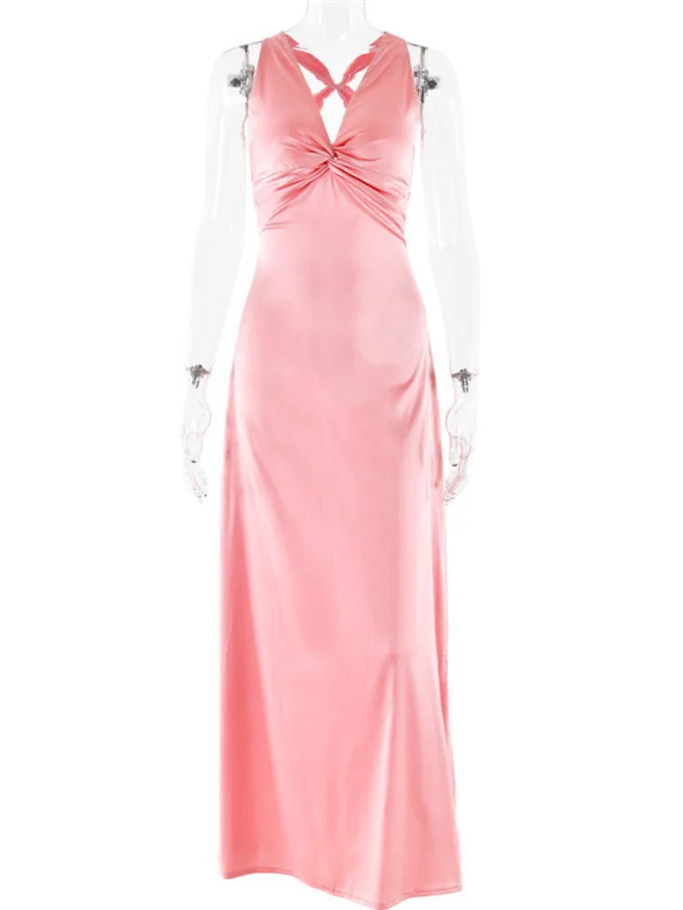 WW | Schleife Rückenfrei Abend Maxi Kleid