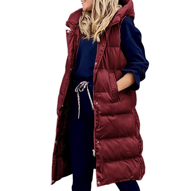 W&W Kapuze Lange Weste Lässig Mode Einreihig Jacke