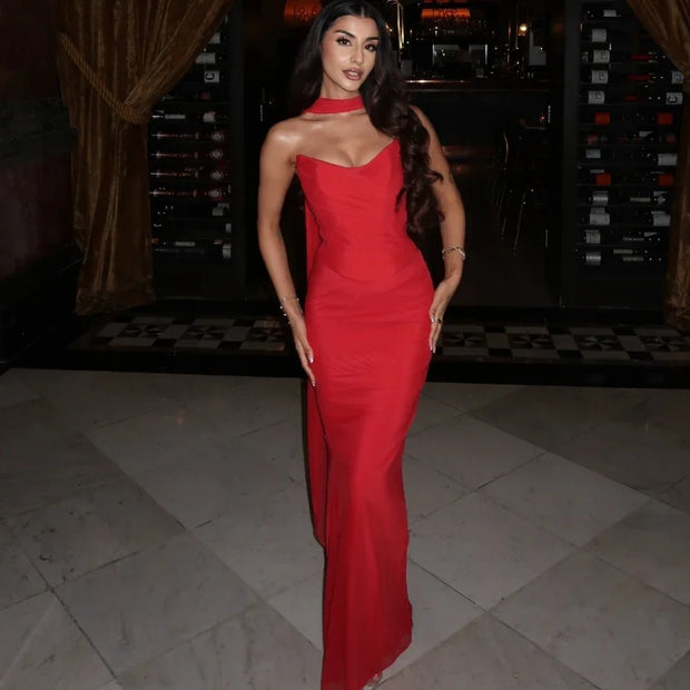 WW | Elegante Frauen 2 Teiliges Kleid Set Strapless Bodycon Crop Top und Maxi Rock Set Formelles Hochzeitsgast Festkleid