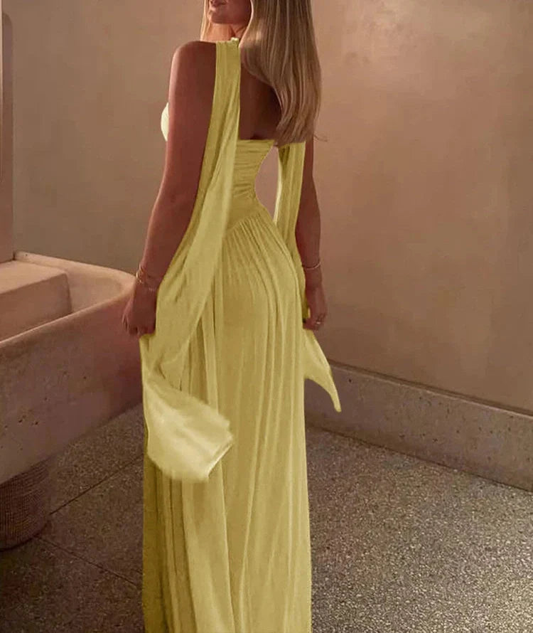 WW | Patchwork Maxi Kleid Schal Rückenfrei Strapless Rüschen Bankett