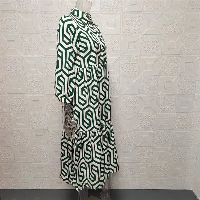 WW | Langarm Maxikleid mit Geometrischem Druck für Frauen Winsett