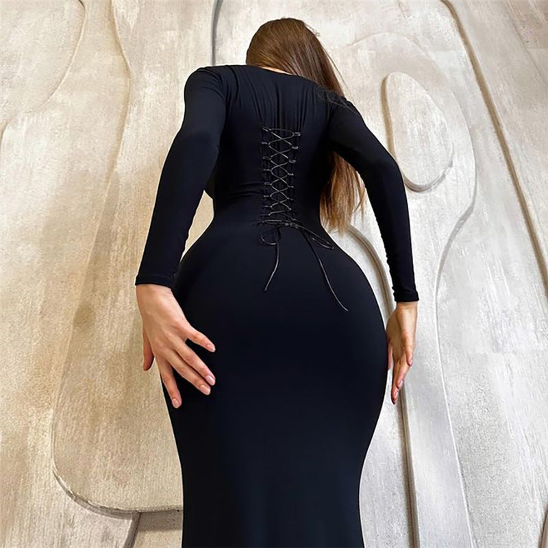 WW | Elegantes Langarm-Bodycon-Maxikleid