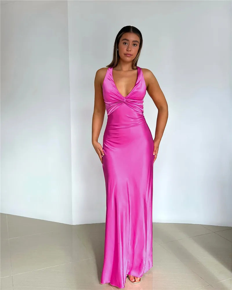 WW | Schleife Rückenfrei Abend Maxi Kleid