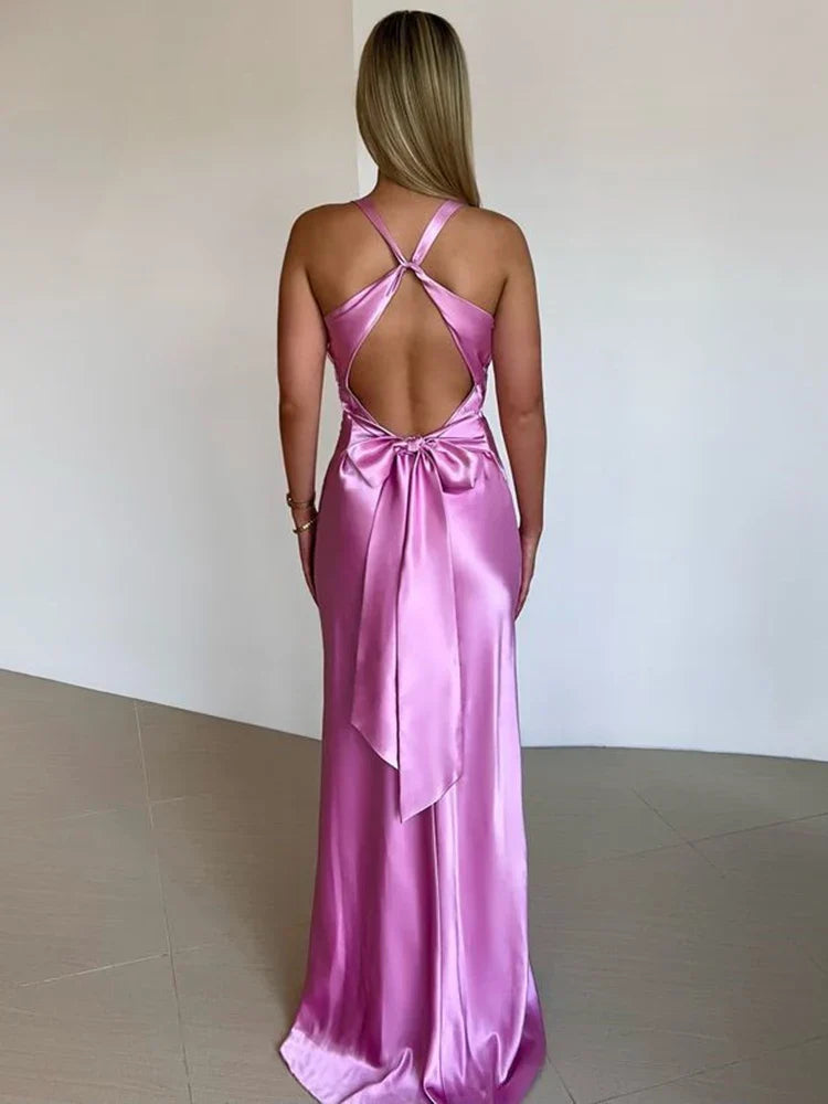 WW | Schleife Rückenfrei Abend Maxi Kleid