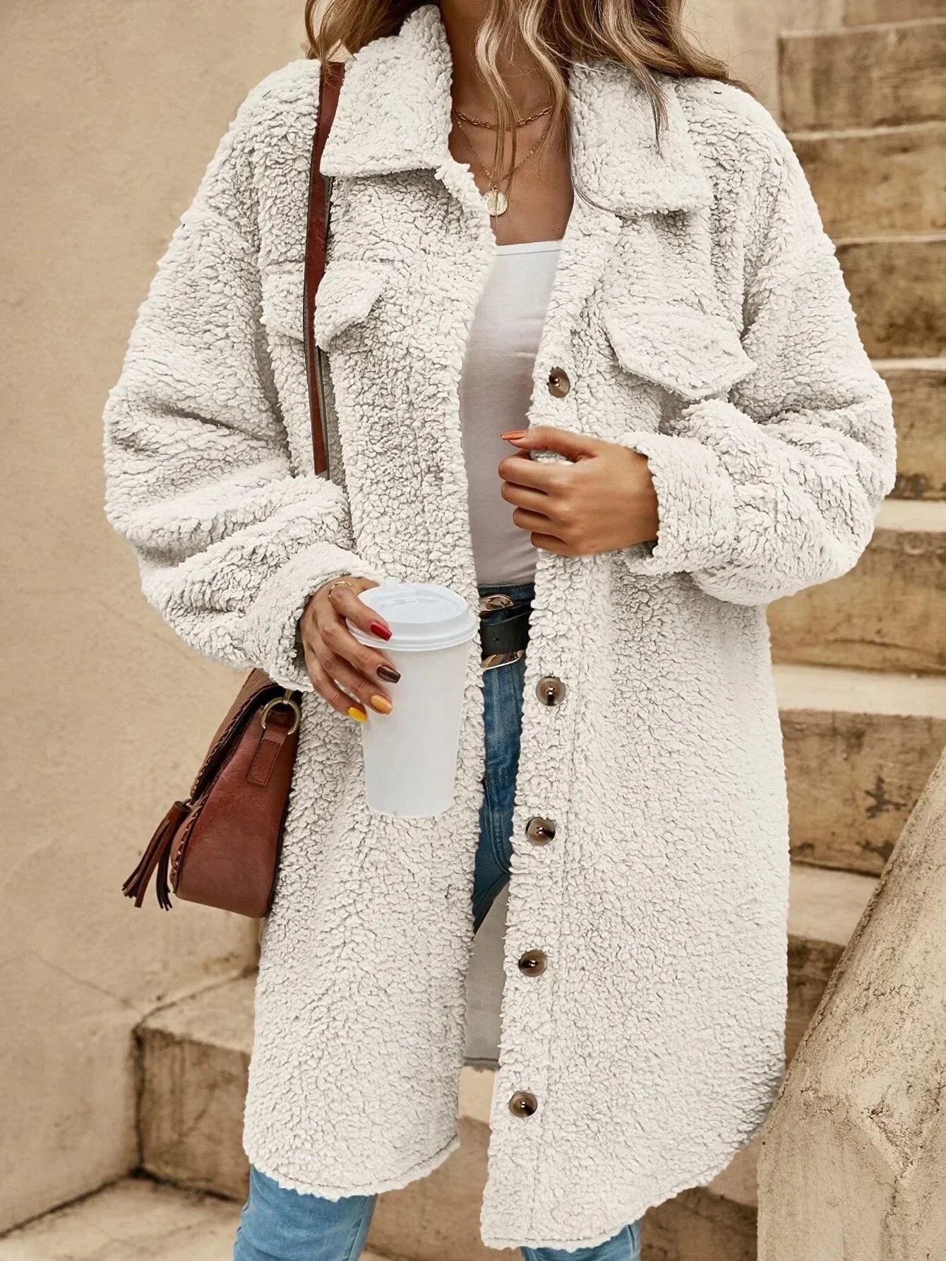 WW | Teddyjacke - bequeme lange Damenjacke