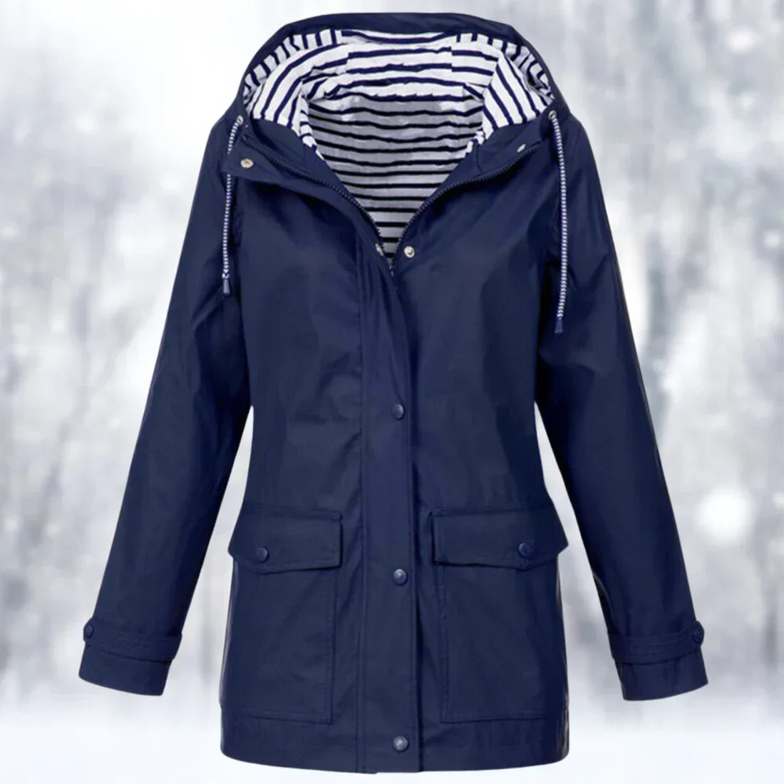 WW | Regenjacke Wasserdicht mit Kapuze Verstellbarer Kordelzug Reißverschluss & Knopfverschluss