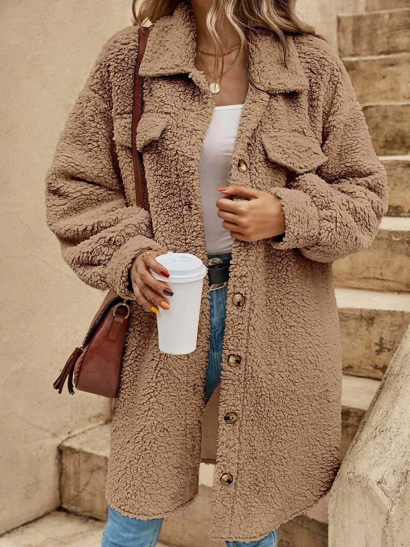 WW | Teddyjacke - bequeme lange Damenjacke