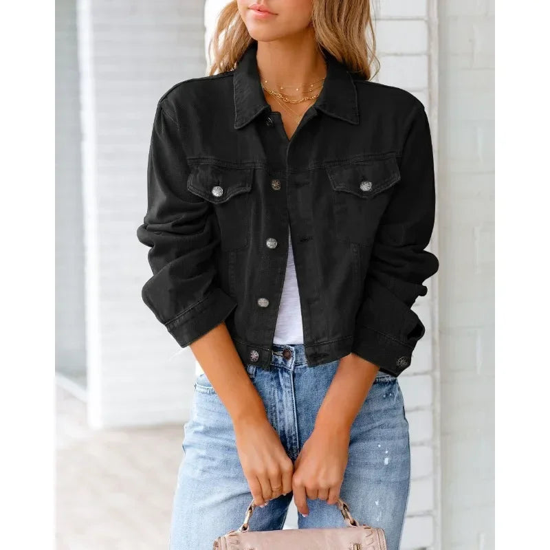 WW | Kurze Taschenjacke Mode Streetwear Einfache Knopf Trend Frauen Denim Jacken Lange Ärmel Herbst Neu Denim Denim Jacken