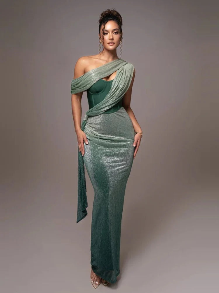 WW | Glitzer Rückenfrei Abend Maxi Kleid