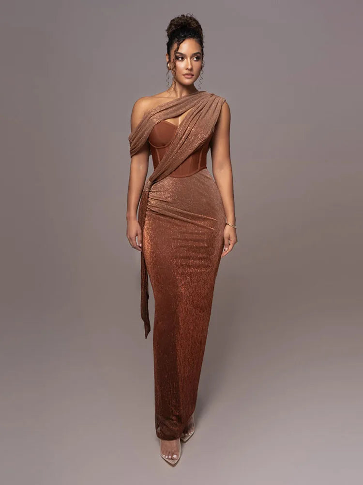 WW | Glitzer Rückenfrei Abend Maxi Kleid