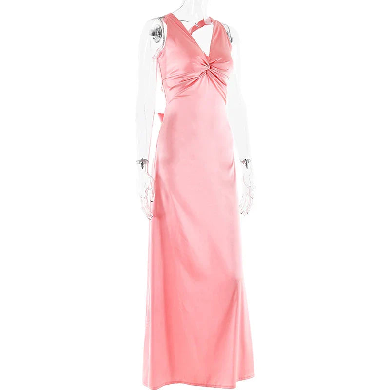 WW | Schleife Rückenfrei Abend Maxi Kleid