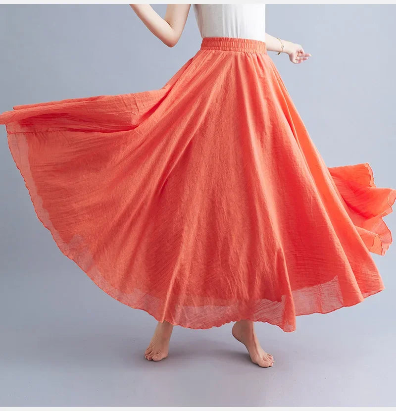 WW | Mode Baumwolle Leinen Kleidung Frauen Röcke Maxi Y2K Elegant Strand Saia Ropa Mujer Lässiges Kleid Boho Lange Röcke Faldas Harajuku