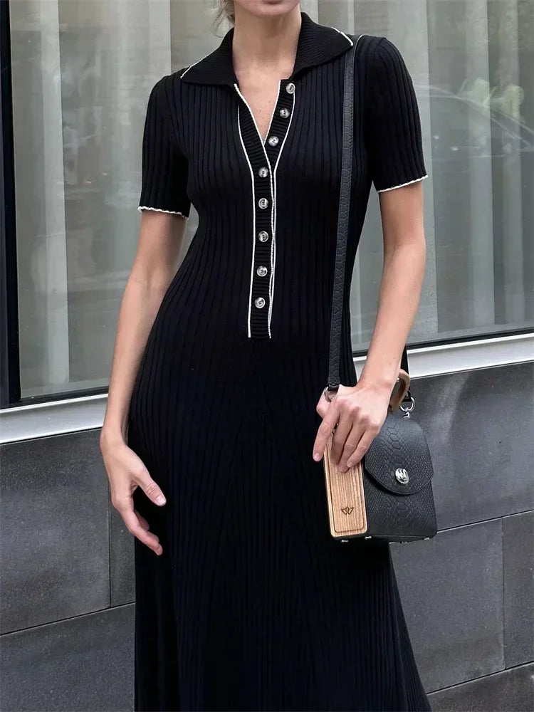 WW | Patchwork Revers Strick Maxi Kleid