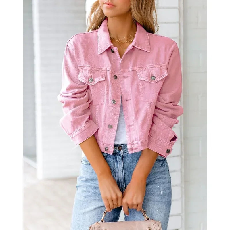 WW | Kurze Taschenjacke Mode Streetwear Einfache Knopf Trend Frauen Denim Jacken Lange Ärmel Herbst Neu Denim Denim Jacken