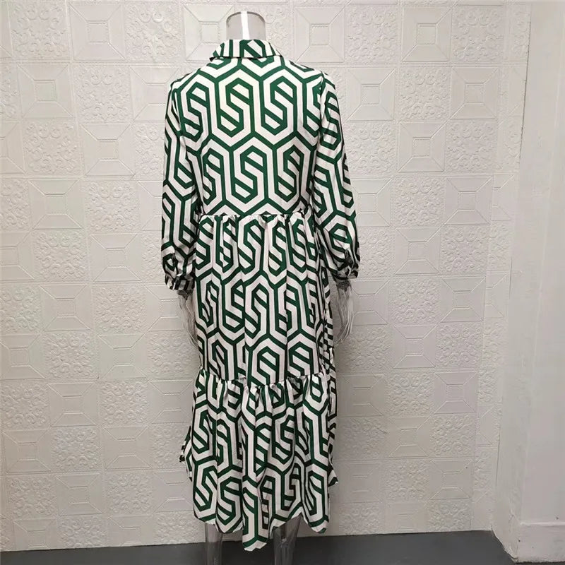 WW | Langarm Maxikleid mit Geometrischem Druck für Frauen Winsett