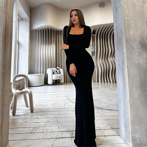 WW | Elegantes Langarm-Bodycon-Maxikleid