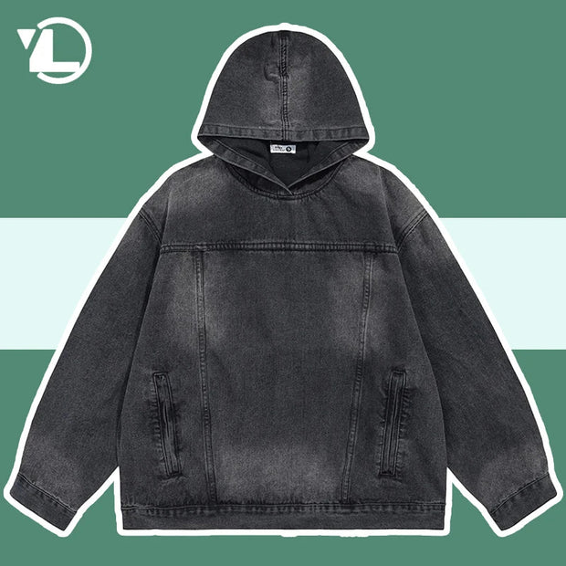 WW | Washed-Denim-Jacke mit Kapuze