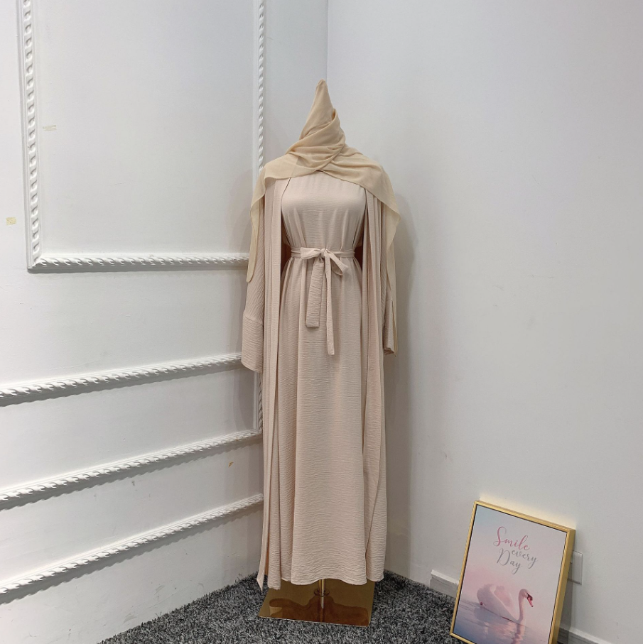 WW | Elegantes Frauen Muslimisch Islamisch Saati Grosgrain Einfarbig Maxi Kleid Mit Gürtel