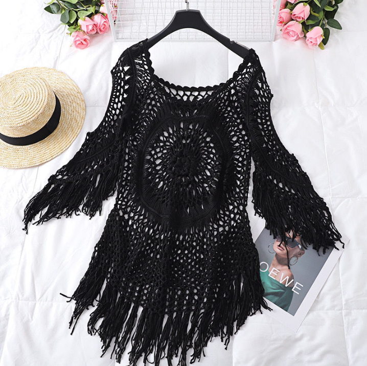 WW | Cover Up Boho-Stil Langarm Bikini-Cover Up Strand-Outfits
