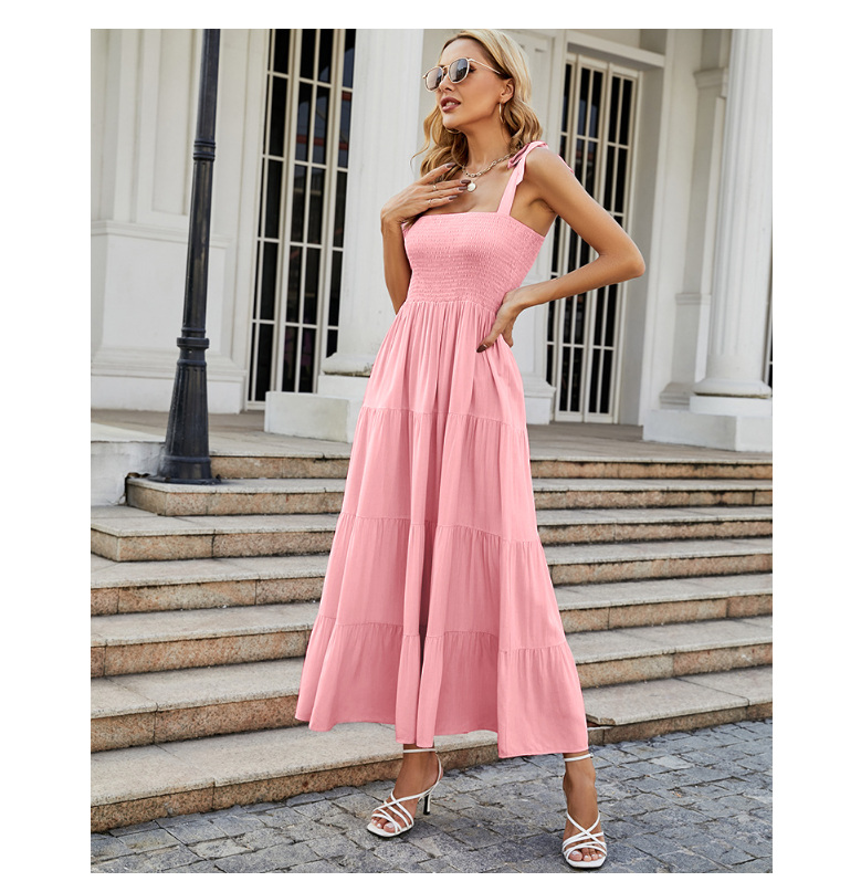 Damen Bodenlanges Rüschen-Maxikleid mit schulterfreiem Schnitt und fließendem Material WW