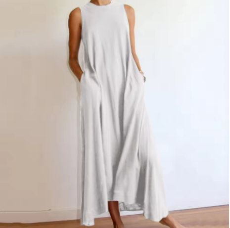 WW | Ärmelloses Maxikleid mit Einfachem Rundhalsausschnitt