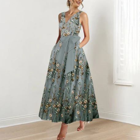 WW | Blumengrünes Maxi-Kleid