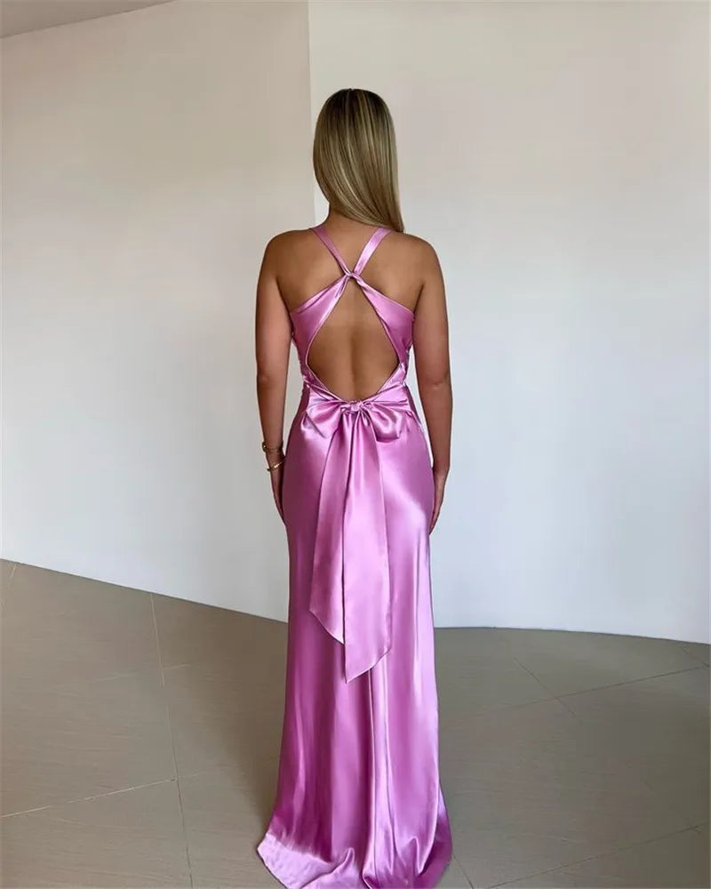 WW | Schleife Rückenfrei Abend Maxi Kleid
