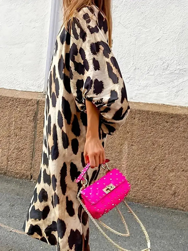 WW | Kleid mit Leopardenmuster und Dreiviertelärmeln