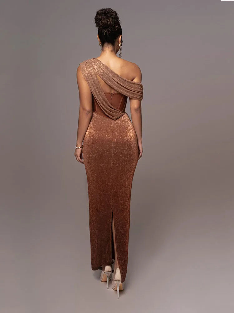 WW | Glitzer Rückenfrei Abend Maxi Kleid