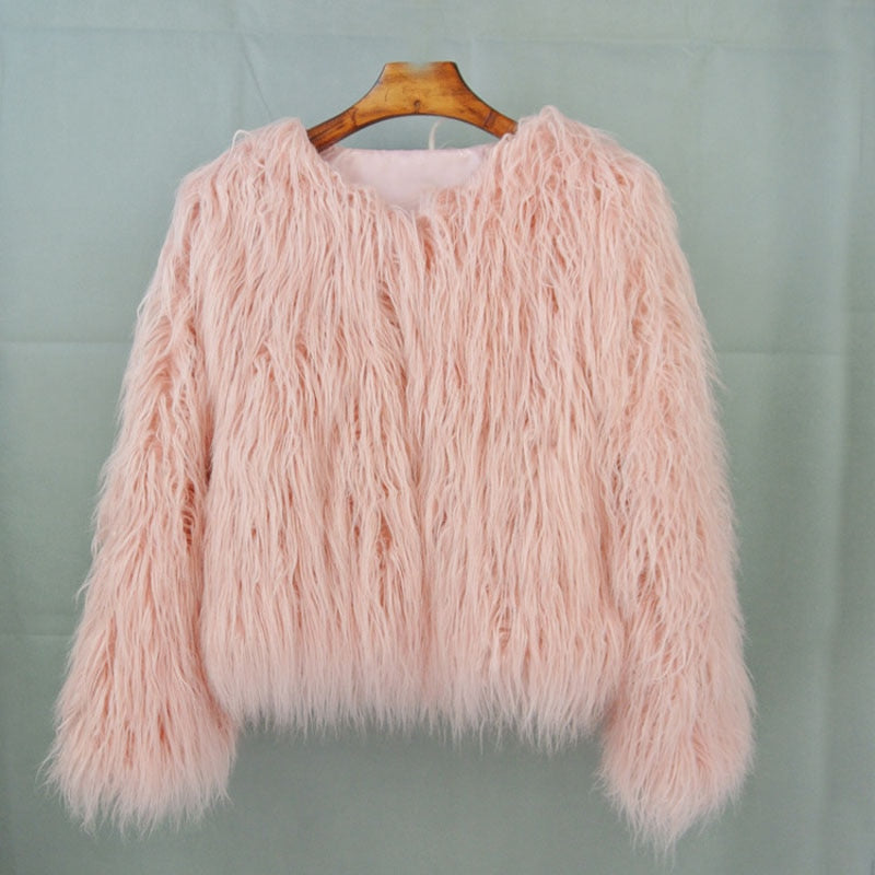 WW Mantel für Damen, dicker, warmer Kunstpelzmantel