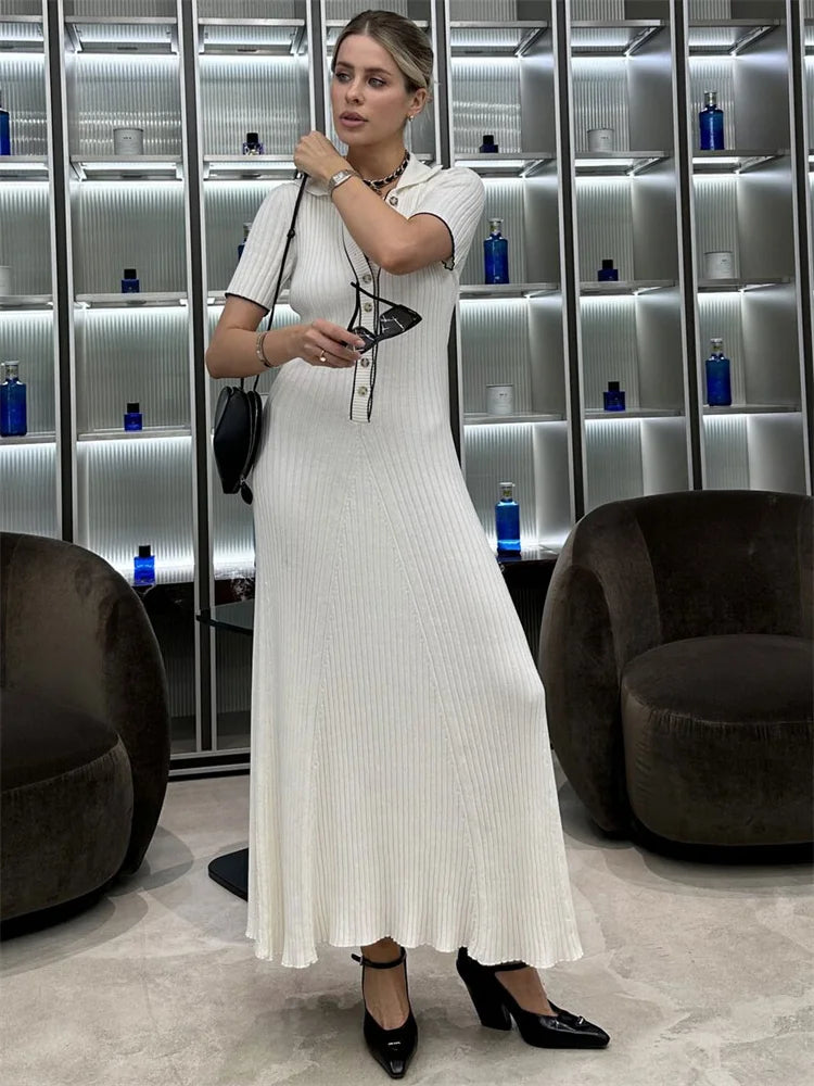 WW | Patchwork Revers Strick Maxi Kleid