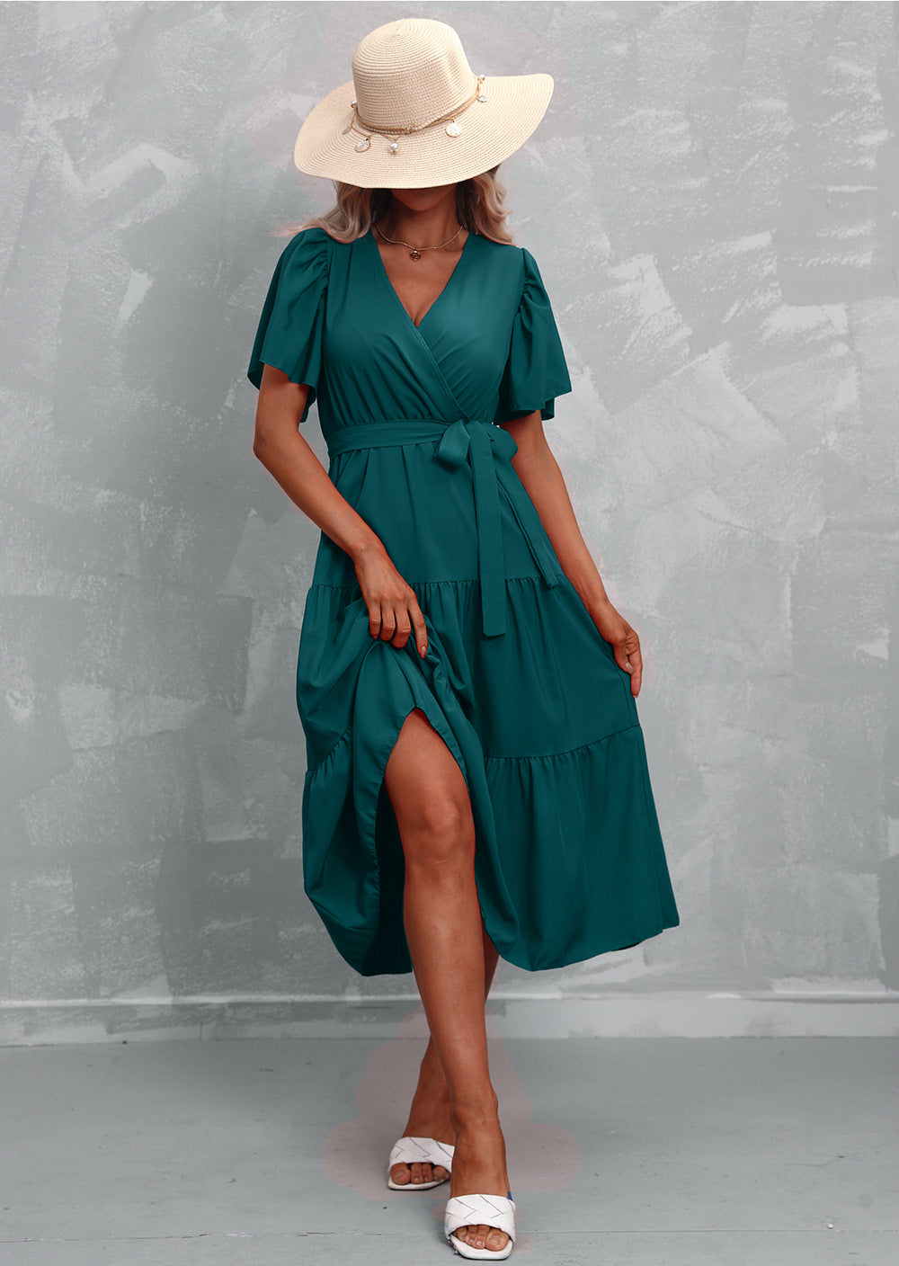 WW - Grünes Midi-Kleid mit Rüschen