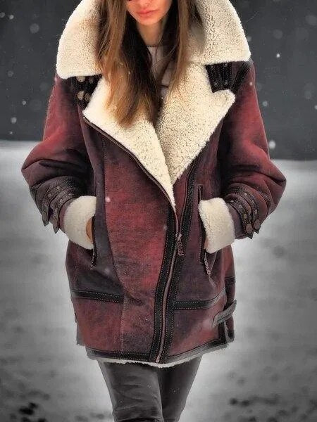 W&W - Wildleder-Sherpa-Jacke für Frauen
