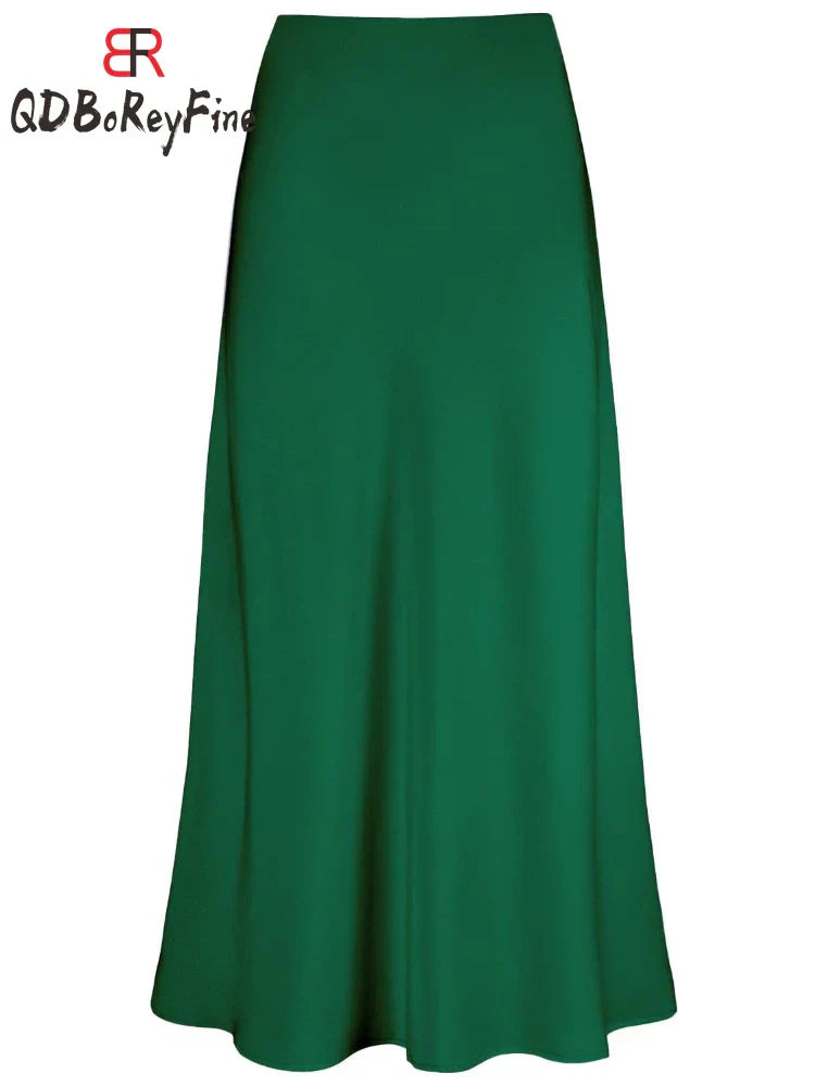 WW | Frauen Satin Seiden Röcke Sommer Frühling Koreanische Mode Kleidung Büro Damen Lange Röcke Elegant Schwarz Maxi Röcke für Frauen