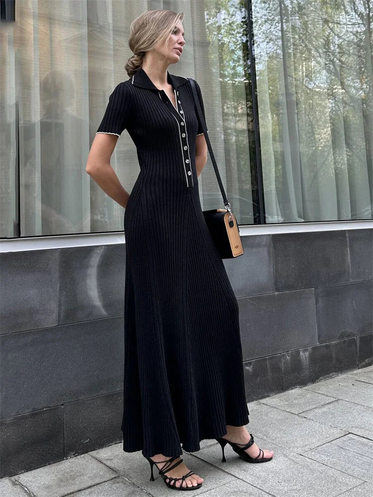 WW | Patchwork Revers Strick Maxi Kleid