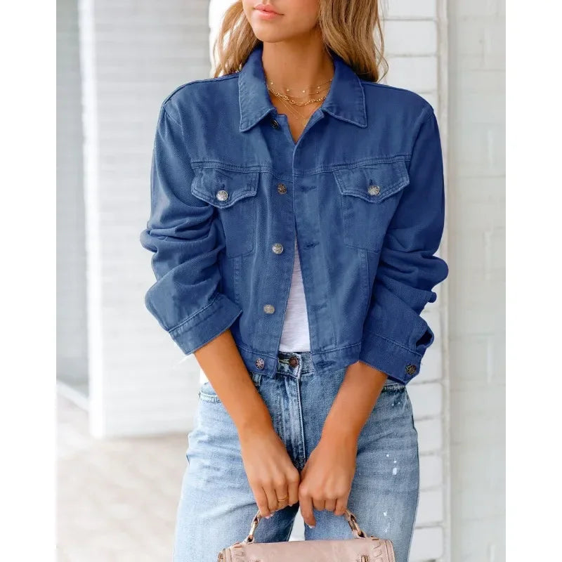 WW | Kurze Taschenjacke Mode Streetwear Einfache Knopf Trend Frauen Denim Jacken Lange Ärmel Herbst Neu Denim Denim Jacken