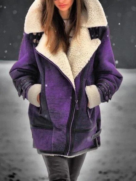 W&W - Wildleder-Sherpa-Jacke für Frauen