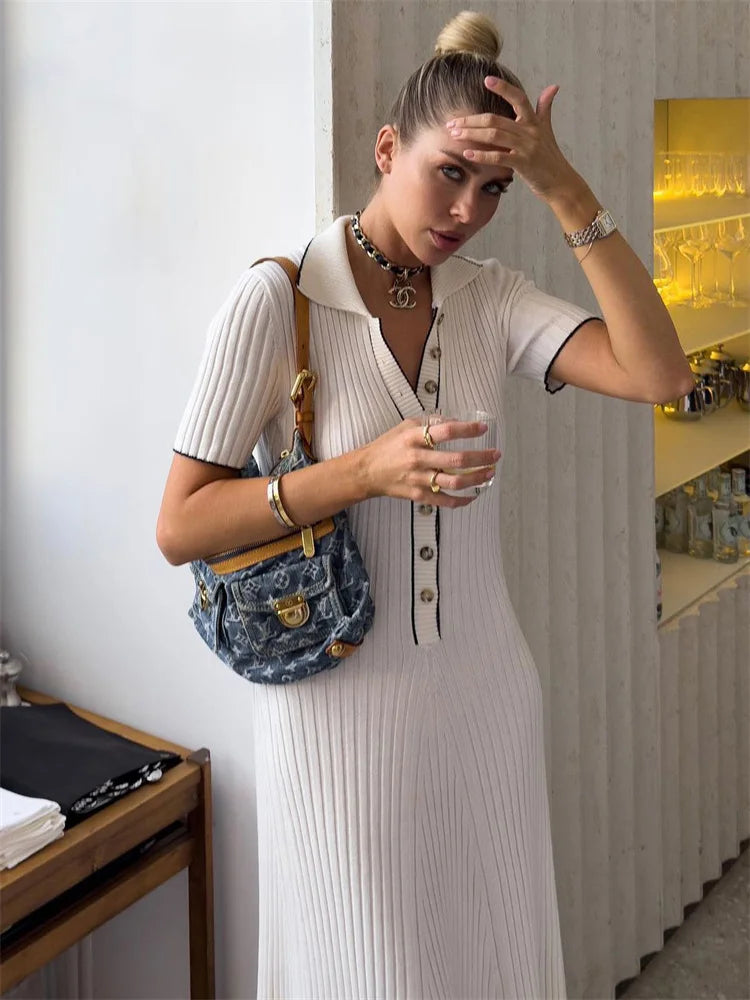 WW | Patchwork Revers Strick Maxi Kleid