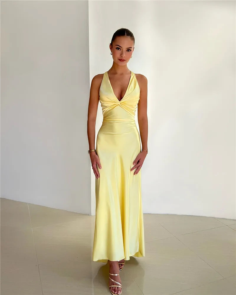WW | Schleife Rückenfrei Abend Maxi Kleid