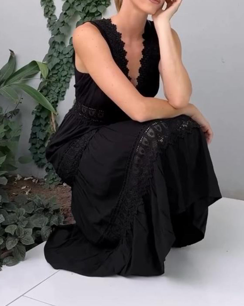 WW | Ärmelloses Spitzen Midi Kleid Für Damen
