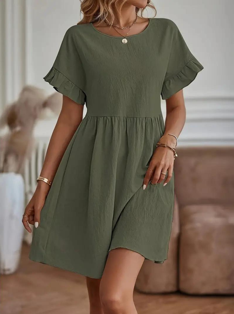WW | Loose Fit Kurze Ärmel Rüschenkleid Kurzes Kleid