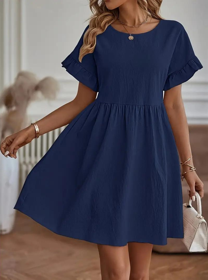 WW | Loose Fit Kurze Ärmel Rüschenkleid Kurzes Kleid